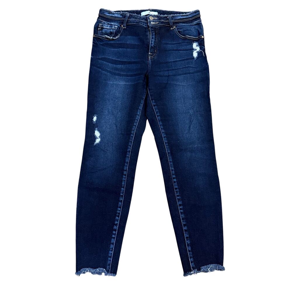 KANCAN Womens Jeans SZ 13/30 Raw Hem Med Wash Distressed KC7317D Cut # 39324